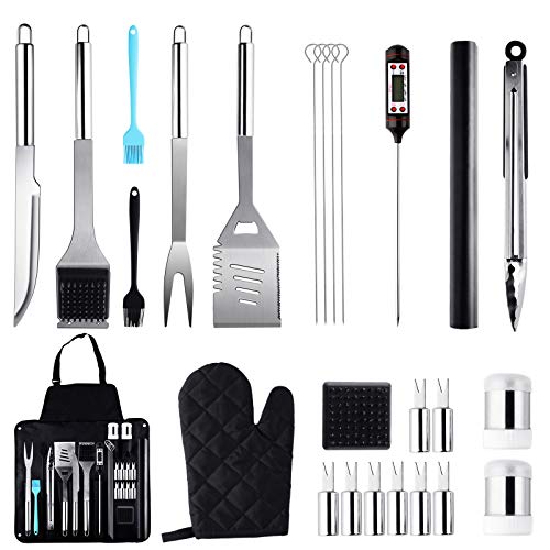 Grill Utensils Set for Men Women 34PCS Stainless Steel Grill Accessories with Storage Apron Thermometer Grill Mats for Barbecue BBQ Grill Accessoriesfor Outdoor Camping Backyard
